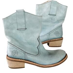 Bussola Baby Blue Leather Ankle Boots | Comfort Western Style Womens Sz 6.5-7